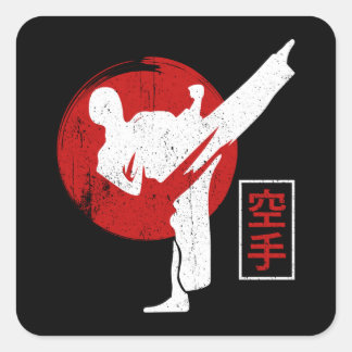 Karate Fighter Black Belt Karate Kick Quadratischer Aufkleber