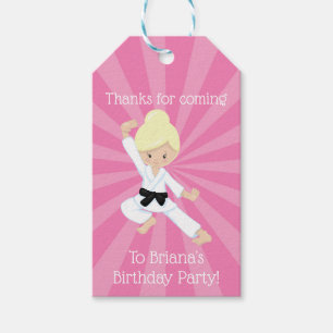 Karate Gastgeschenk Pink Blonde Hair Girl Gift Tag Geschenkanhänger