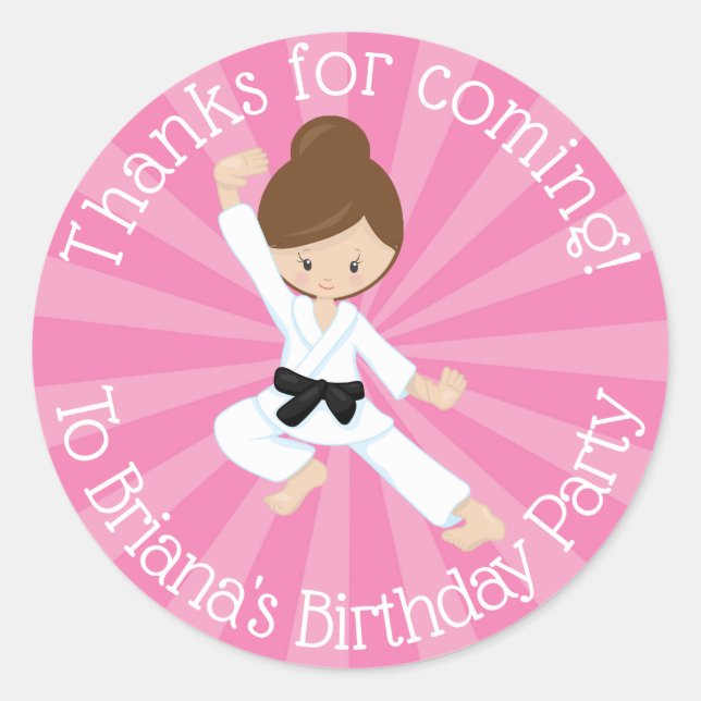 Karate Gastgeschenk Sticker Brown Hair Girl (Vorderseite)