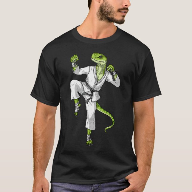 Karate Gecko Eidechse T-Shirt (Vorderseite)