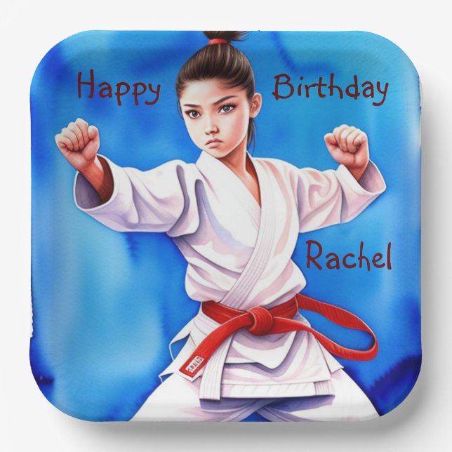 Karate Girl Birthday Pappteller (Vorderseite)