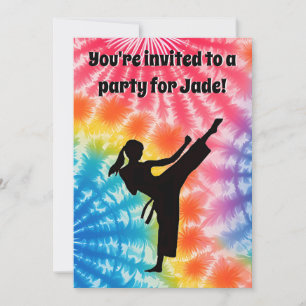 Karate Girl Birthday Party Krawatte Dye Rainbow Einladung