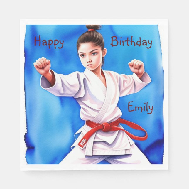 Karate Girl Birthday Serviette (Vorderseite)