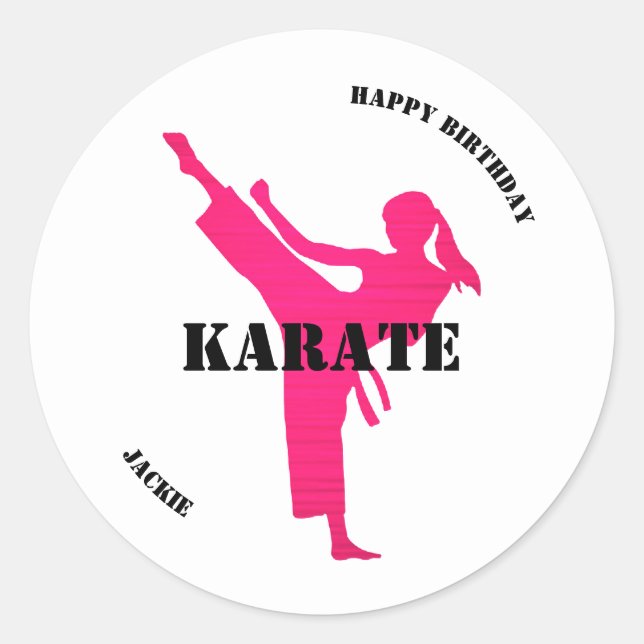 Karate Girl Birthday Stickers (Vorderseite)