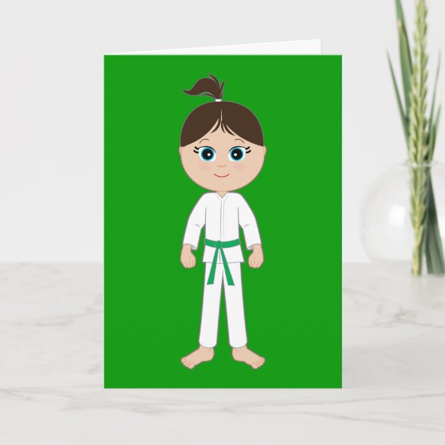 Karate Girl gratulieren Green Belt Karte (Vorderseite)