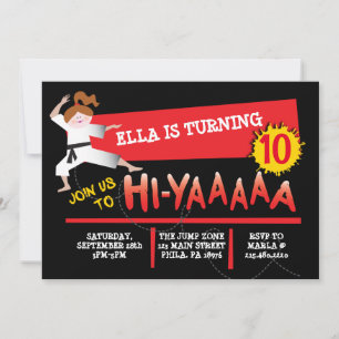 Karate Girl Kick Red Birthday Party Einladung