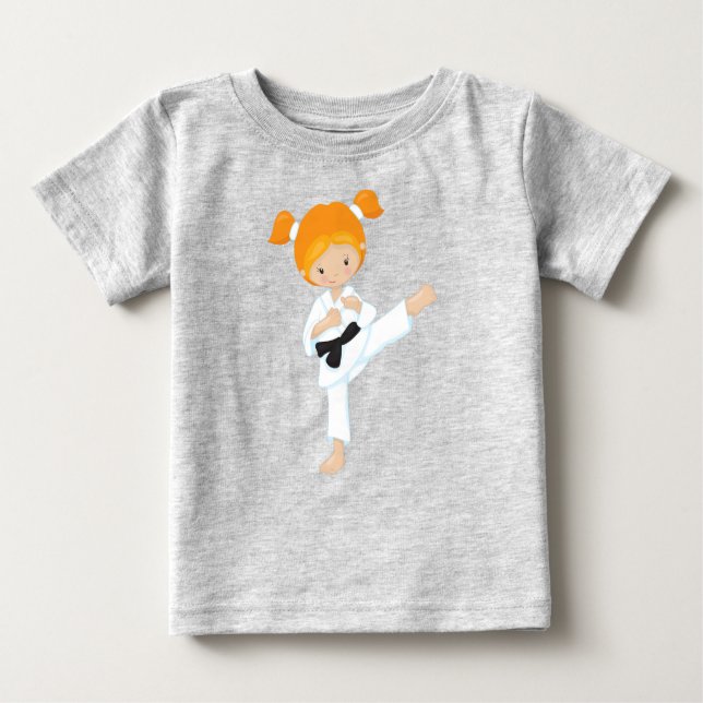 Karate Girl, Niedlich Girl, Black Belt, Orange Hai Baby T-shirt (Vorderseite)