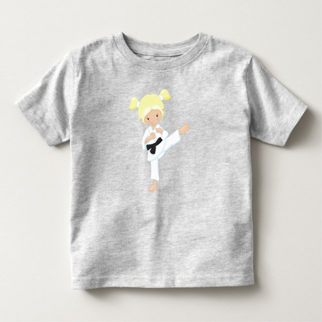 Karate Girl, Niedlich Girl, Blonde Hair, Schwarzer Kleinkind T-shirt (Vorderseite)