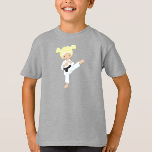 Karate Girl, Niedlich Girl, Blonde Hair, Schwarzer T-Shirt