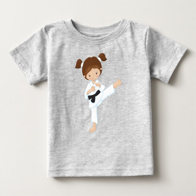 Karate Girl, Niedlich Girl, Braunhaar, Schwarzgürt Baby T-shirt (Vorderseite)