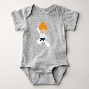 Karate Girl, Niedlich Girl, Orangenhaar, Schwarzer Baby Strampler