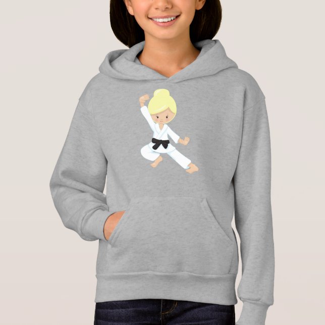 Karate Girl, Niedlich Girl, Schwarzer Gürtel, Blon Hoodie (Vorderseite)