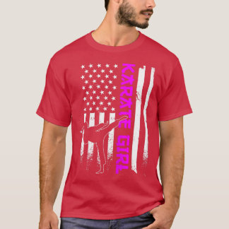 Karate Girl Teen American Flag Karate Daughter T-Shirt