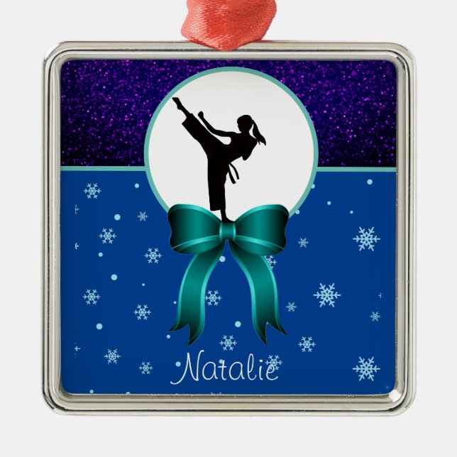 Karate Girls Glitzer und Bow Snowflake Ornament Aus Metall (Vorne)
