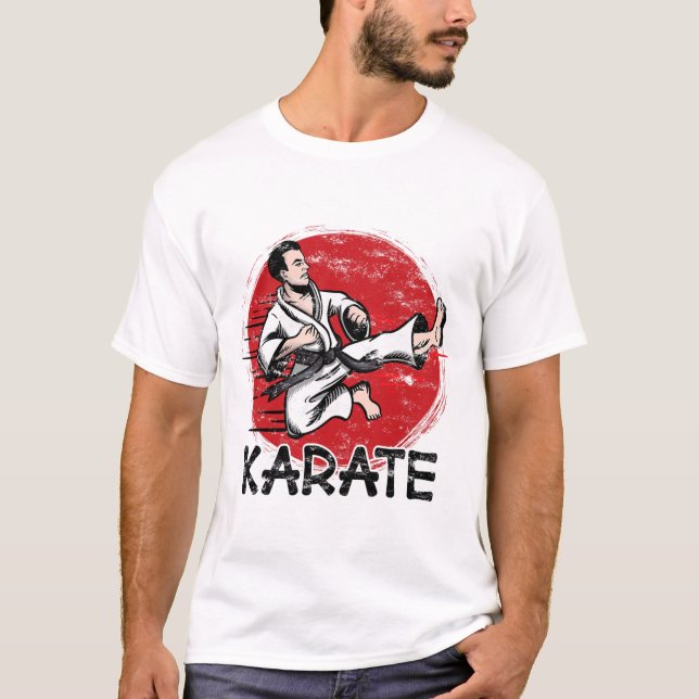 Karate Grunge Design Man macht Jump Kick für Karat T-Shirt (Vorderseite)
