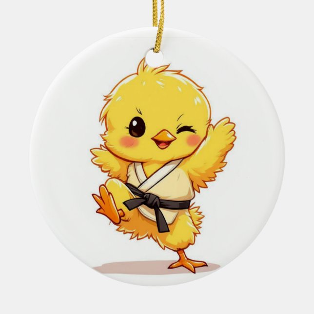 Karate-Huhn-Ornament Keramik Ornament (Vorne)