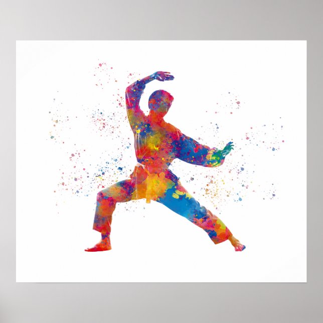 Karate in Aquarellfarbe Poster (Vorne)