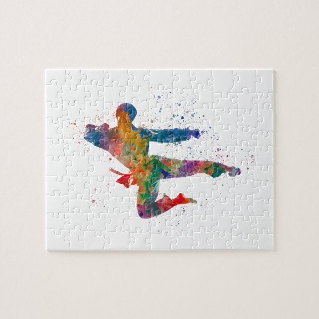 Karate in Aquarellfarbe Puzzle (Horizontal)