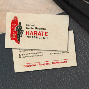 Karate-Instruktor - Kanji und Karateka Silhouette Visitenkarte