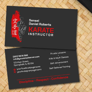 Karate-Instruktor - Kanji und Karateka Silhouette Visitenkarte
