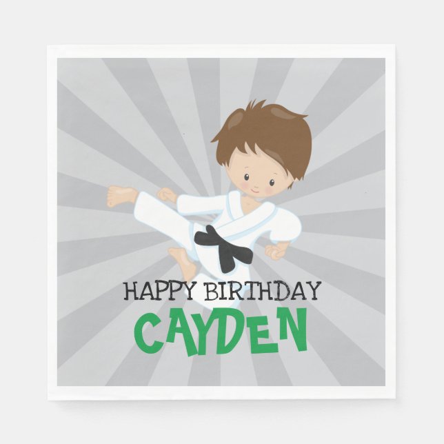 Karate Junge Green Martial Arts Geburtstag Serviette (Vorderseite)