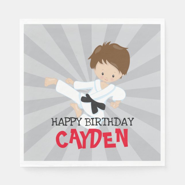 Karate Junge Rote Kampfkunst Geburtstag Serviette (Vorderseite)