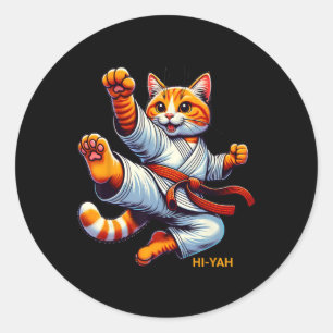 Karate Katze Hi-yah Kampfsportliebhaber Kinder Mäd Runder Aufkleber