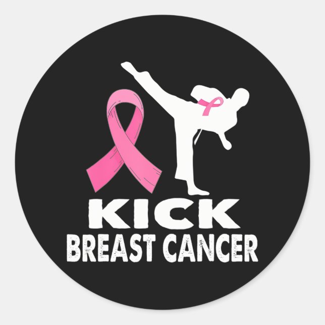 Karate Kick Breast Cancer Awareness Pink Runder Aufkleber (Vorderseite)