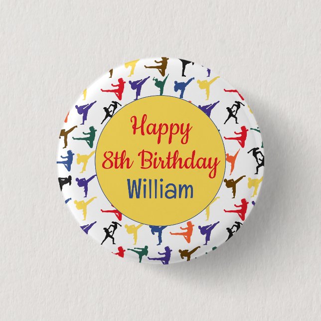 Karate Kid Martial Arts Modern Cool Happy Birthday Button (Vorderseite)