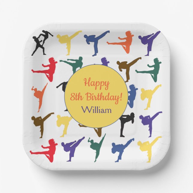 Karate Kids Boys Martial Arts Party Happy Birthday Pappteller (Vorderseite)