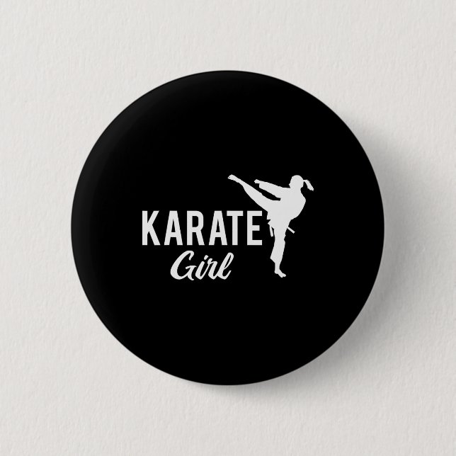 Karate-Mädchen Zopf Kämpferin Weiß Martial Arts Ta Button (Vorderseite)
