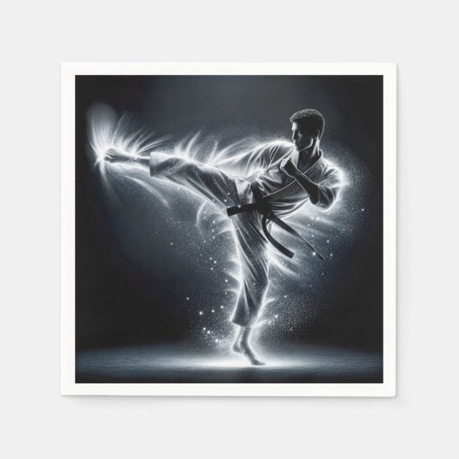 Karate Man mit Neon Energy Light Trails Serviette (Vorderseite)