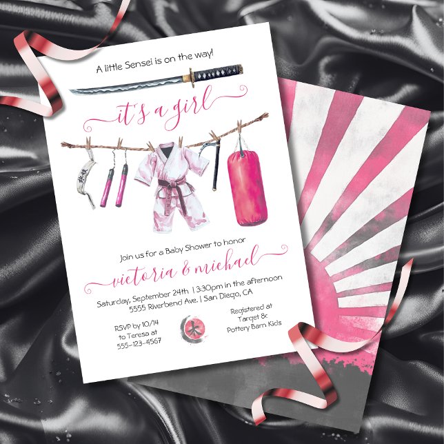 Karate Martial Arts Girl Babydusche Einladung (Von Creator hochgeladen)