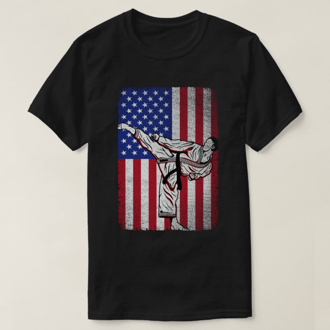 Karate Martial Arts USA Flag Men Women T-Shirt (Design vorne)
