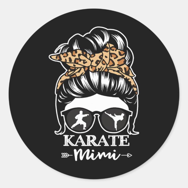 Karate Mimi Messy Bun Hair Funny Karate Fighter Mi Runder Aufkleber (Vorderseite)