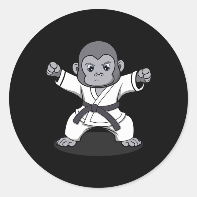 Karate Monkey Ironic Wildlife Ape Fighter Runder Aufkleber (Vorderseite)