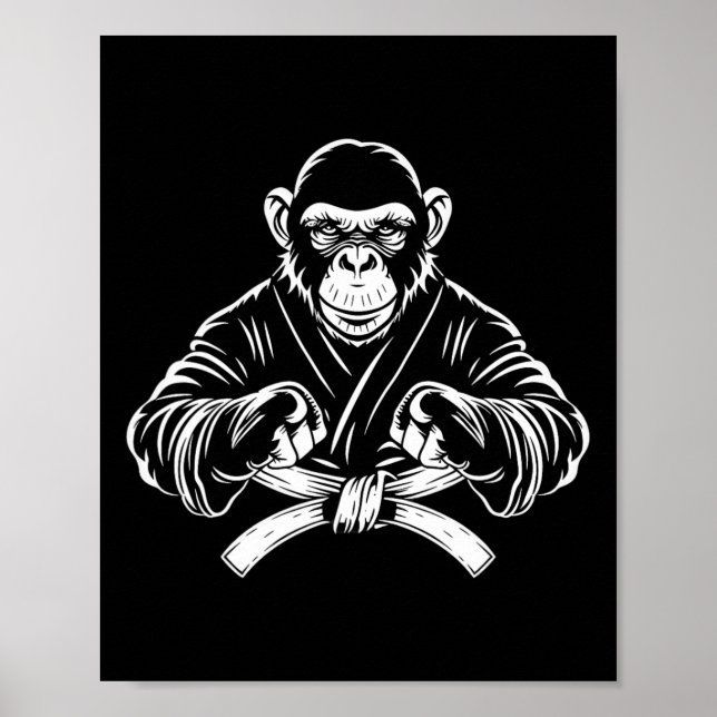 Karate Monkey Zeichnend Kickboxing Jiu-jitsu Mixed Poster (Vorne)