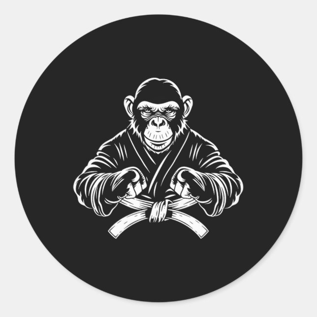 Karate Monkey Zeichnend Kickboxing Jiu-jitsu Mixed Runder Aufkleber (Vorderseite)