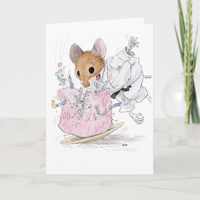 Karate Mouse Birthday Card Karte (Vorderseite)