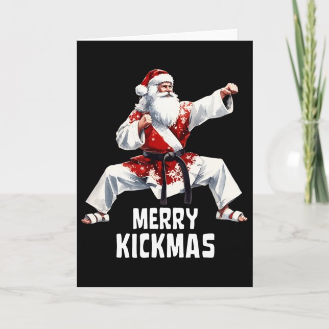 Karate Santa Claus Christmas Merry Kickmas Martial Karte (Vorderseite)