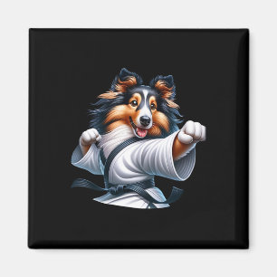 Karate Shetland Sheepdog Funny Spaß Tierfreunde Magnet