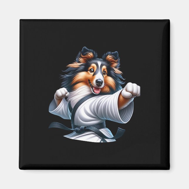 Karate Shetland Sheepdog Funny Spaß Tierfreunde Magnet (Vorne)
