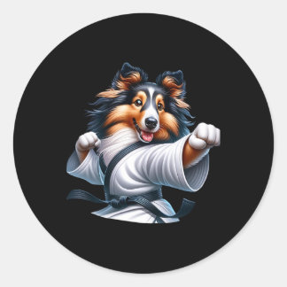 Karate Shetland Sheepdog Funny Spaß Tierfreunde Runder Aufkleber