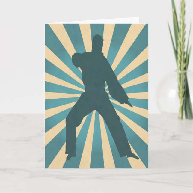 Karate-Silhouette mit/ Sunburgh Birthday Card Karte (Vorderseite)