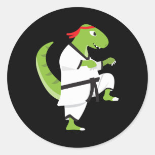 Karate T-Rex Cool Cute Dinosaur Kämpfer Halloween  Runder Aufkleber