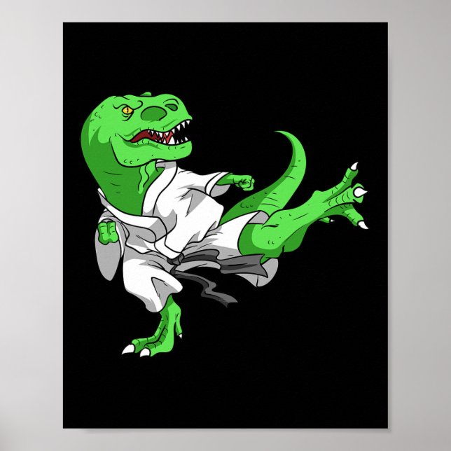 Karate T-Rex Dino-Schüler Dinosaurier-Lehrer Karat Poster (Vorne)