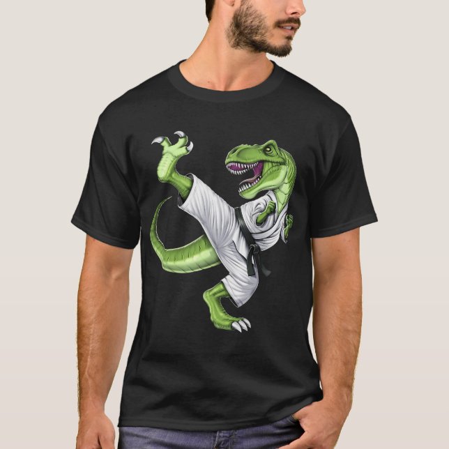 Karate T-Rex Dinosaurier T-Shirt (Vorderseite)
