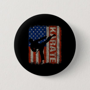 Karate Taekwondo USA Amerikanische Flagge Vintage Button