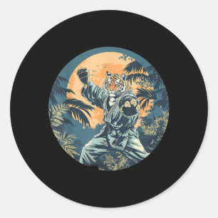 Karate Tiger Sunset Mma Tiger Lover Jiu-Jitsu Runder Aufkleber