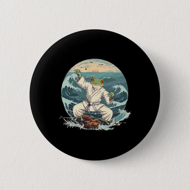 Karate Toad Taekwondo Strand Sonnenuntergang Kampf Button (Vorderseite)